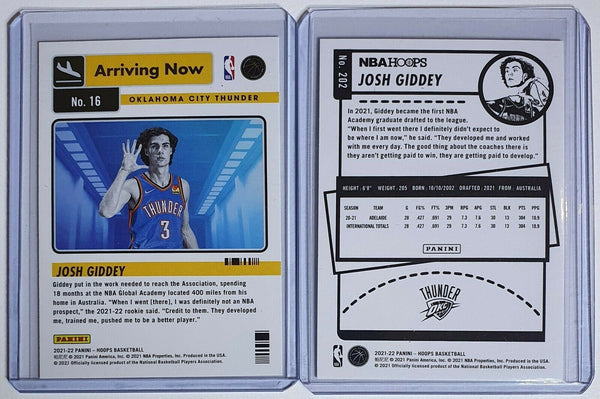 2021 Panini NBA Hoops Josh Giddey Rookie #202 #16 Lot 2 x RCs - Ready to Grade