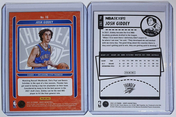 2021 Panini NBA Hoops Josh Giddey Rookie #202 #16 Lot of 2 RCs - Ready to Grade