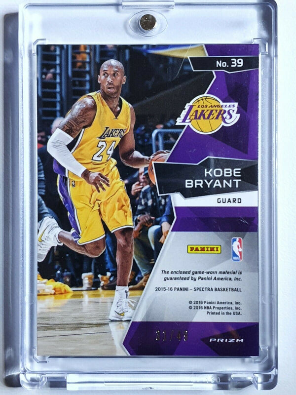 2015 Spectra Kobe Bryant #PATCH BLUE HOLO /49 Game Worn Jersey - Rare