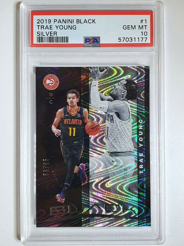 2019 Panini Black Trae Young #1 SILVER /65 Swirlorama - PSA 10 (POP 2)