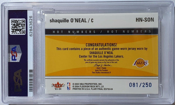 2003 Flair Shaquille O'Neal #PATCH Game Worn /250 - PSA 9 (POP 1)