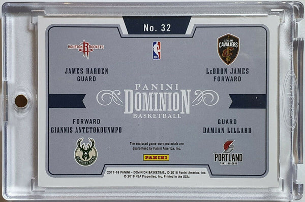 2017 Panini Dominion LeBron/Giannis/Lillard/Harden #PATCH /75 Quad Jersey