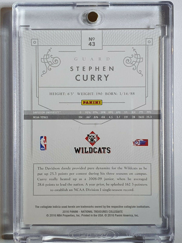 2016 National Treasures Stephen Curry #43 Collegiate /99 - Ready to Grade