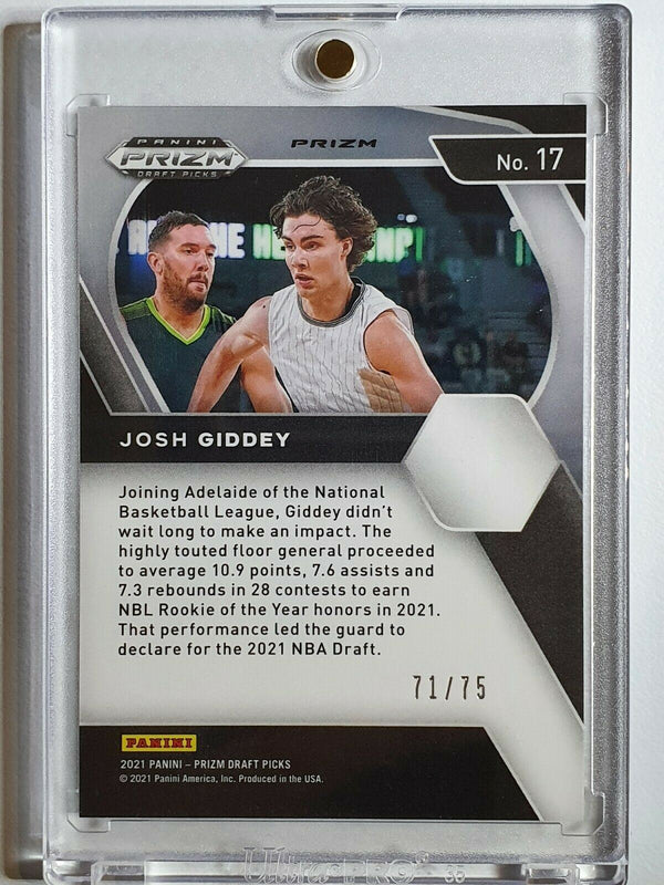 2021 Prizm Josh Giddey Rookie #17 PURPLE HOLO /75 Draft Picks - Ready to Grade