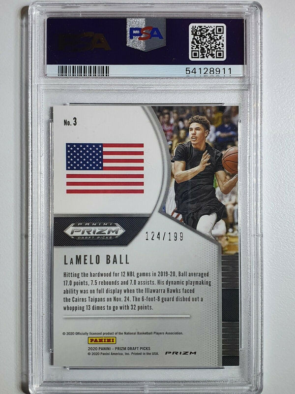 2020-21 Prizm Draft Picks Lamelo Ball Rookie #3 BLUE HOLO /199 - PSA 9