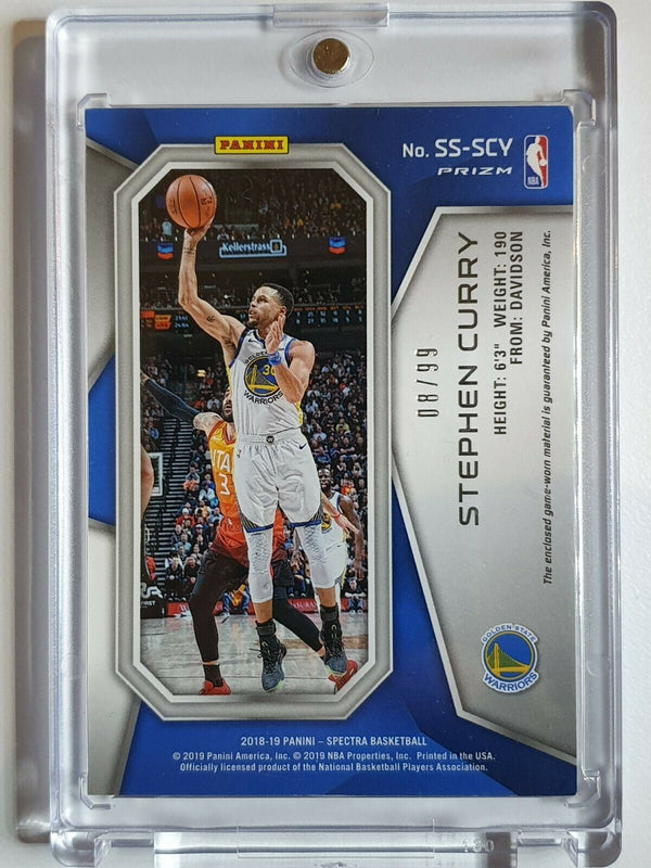 2018 Panini Spectra Stephen Curry #PATCH NEON BLUE /49 Holo Game Worn Jersey