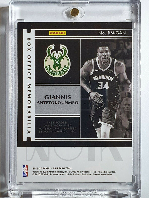 2019 Panini Noir Giannis Antetokounmpo #PATCH /99 Game Worn Jersey - Rare