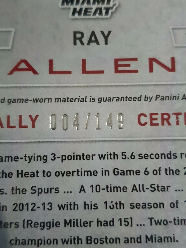 2013 Totally Certified Ray Allen #PATCH RED /149 Worn Jersey - Ready to Grade