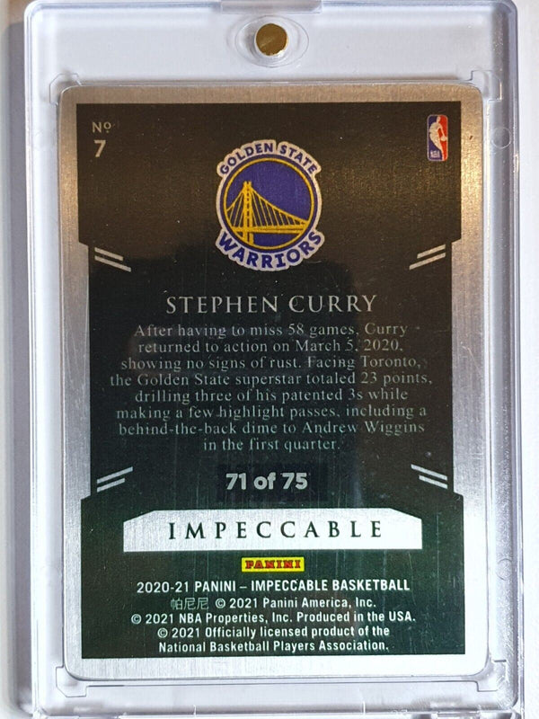 2020 Panini Impeccable Stephen Curry #7 BLUE /75 Stainless Stars - Rare