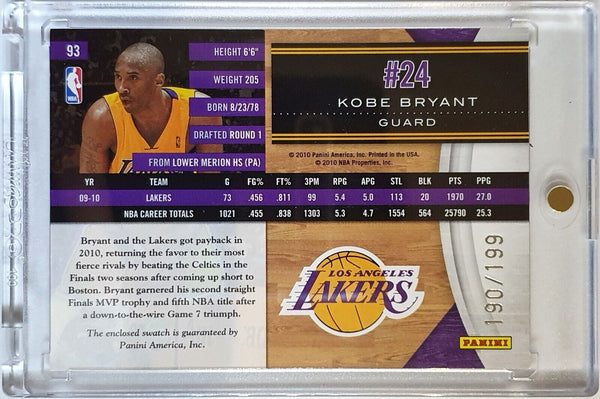 2010 Panini Limited Kobe Bryant #PATCH HOLO /199 Game Worn Jersey - Rare