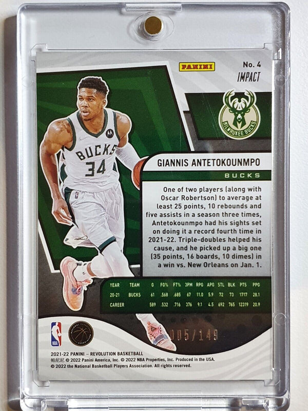 2021 Revolution Giannis Antetokounmpo #4 IMPACT /149 Holo - Ready to Grade