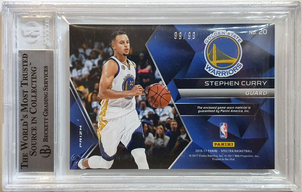 2016 Spectra Stephen Curry #PATCH NEON BLUE /99 Game Worn - BGS 9 (POP 1)