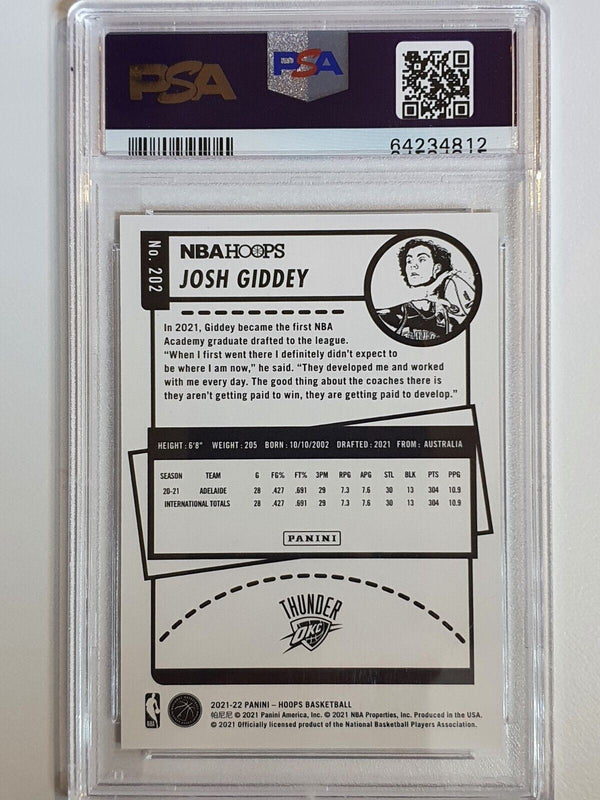 2021 NBA Hoops Josh Giddey Rookie #202 SILVER HOLO /199 RC - PSA 9 (POP 4)