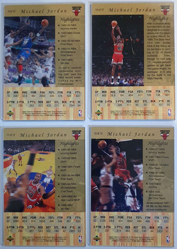 1998 Upper Deck Michael Jordan GOLD #JUMBO Complete Set of 12