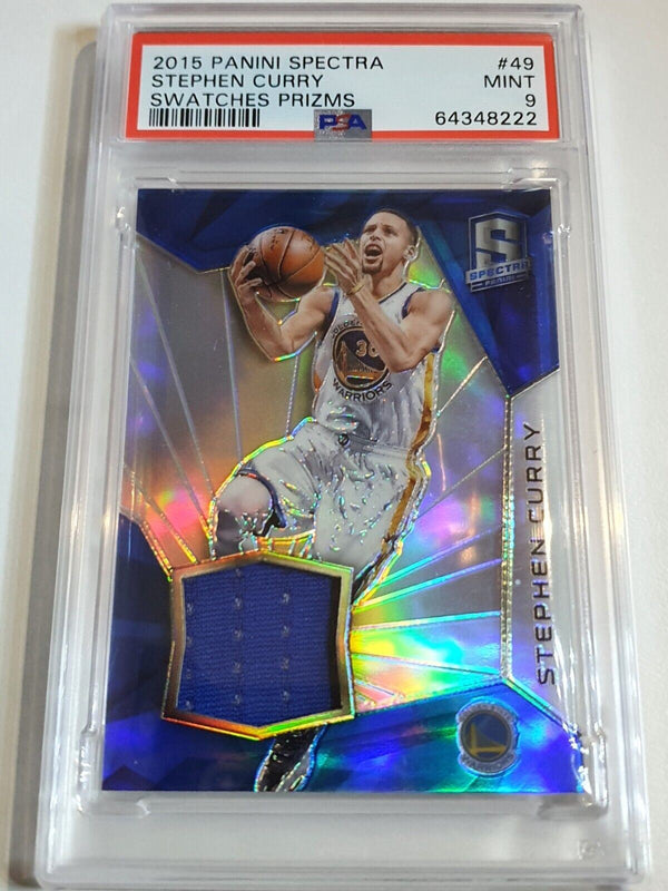 2015 Spectra Stephen Curry #PATCH BLUE HOLO /49 Jersey - PSA 9 (POP 1)