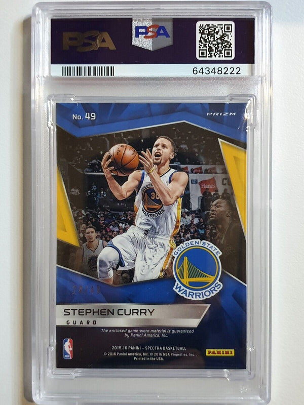 2015 Spectra Stephen Curry #PATCH BLUE HOLO /49 Jersey - PSA 9 (POP 1)