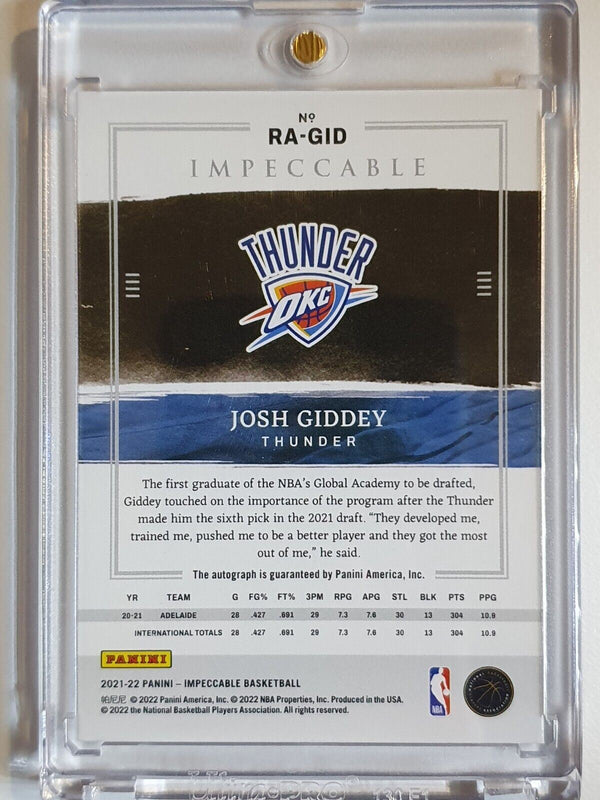2021 Panini Impeccable Josh Giddey AUTO /99 Rookie Autographs - Rare