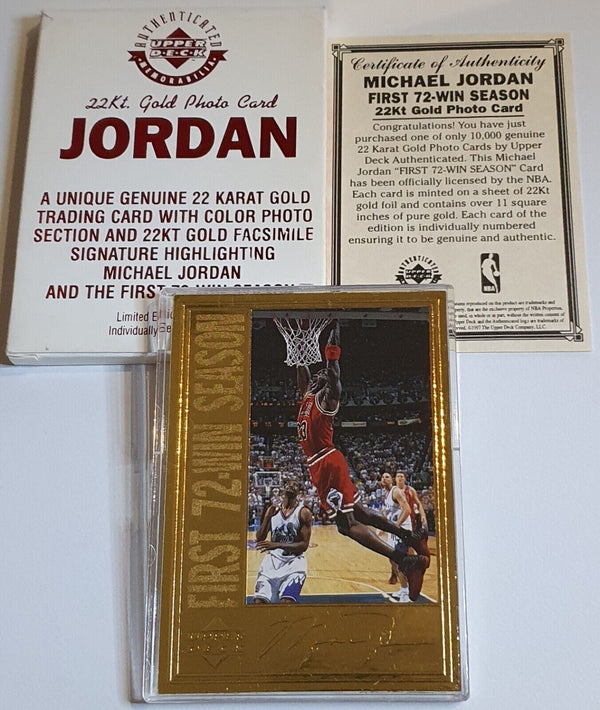 1996 Upper Deck Michael Jordan 22K GOLD CARD First 72-Win Season - Rare
