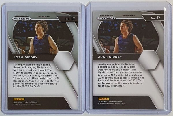 2021 Prizm Josh Giddey Rookie GREEN RED WHITE BLUE Lot of 2 x Draft Picks - Rare