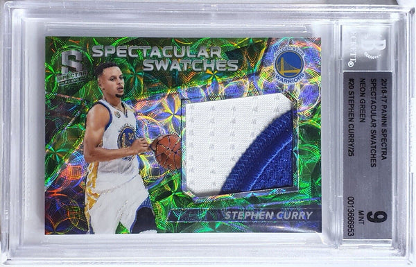2016 Spectra Stephen Curry #PATCH NEON GREEN /25 Jersey - BGS 9 (POP 3)