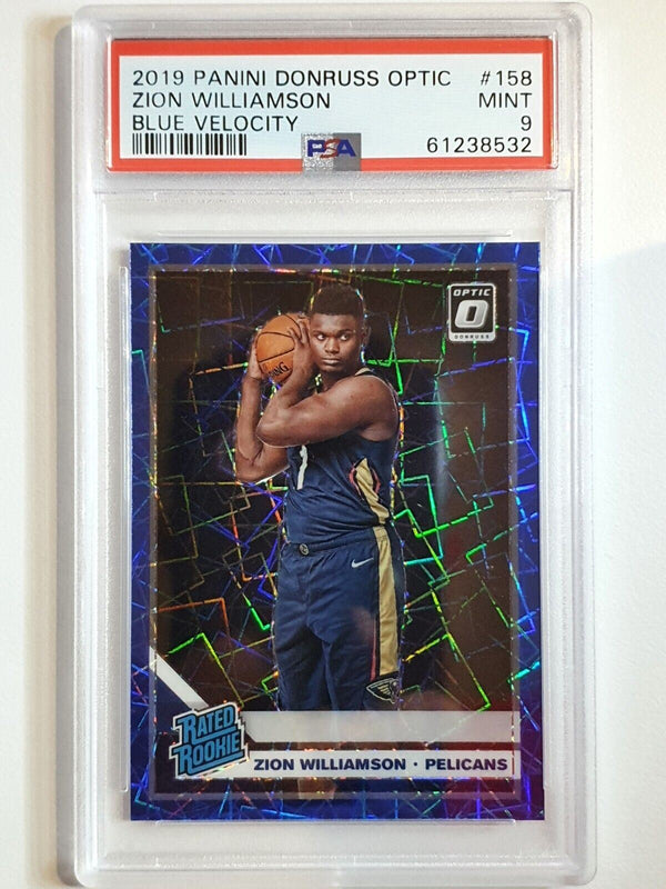 2019 Donruss Optic Zion Williamson Rookie #158 BLUE VELOCITY Prizm - PSA 9