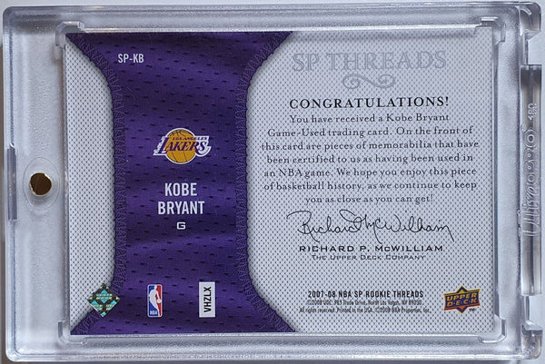 2007 Upper Deck SP Threads Kobe Bryant #PATCH Game Worn Dual Jersey - Rare