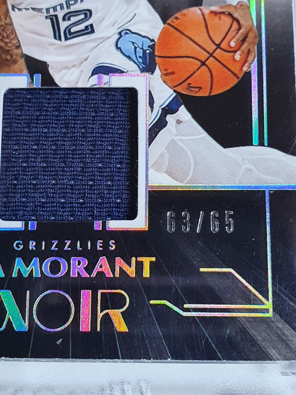 2019 Panini Noir Ja Morant Rookie #PATCH /65 Game Worn Jersey - Ready to Grade