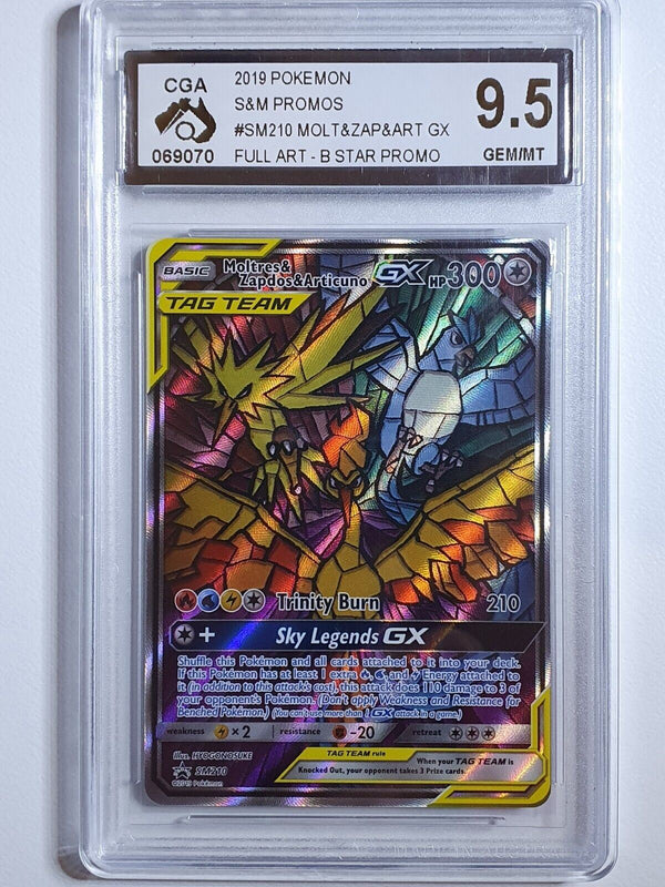 2019 Pokemon Moltres Zapdos Articuno GX SM210 Hidden Fates Promo - CGA 9.5