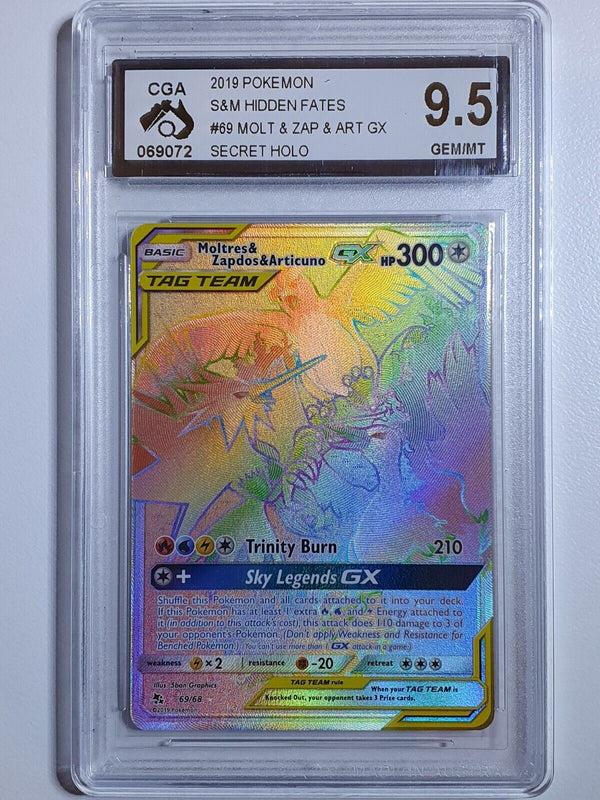 2019 Pokemon Moltres Zapdos Articuno GX 69/68 SECRET Hidden Fates - CGA 9.5