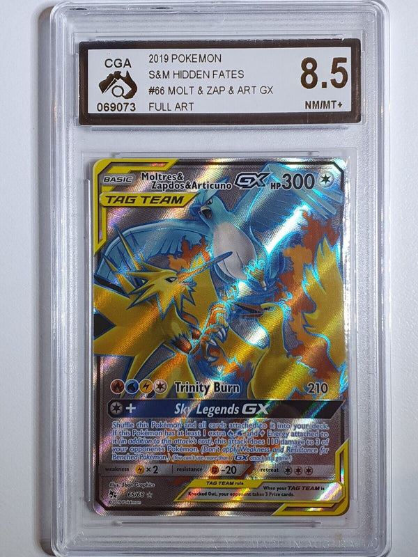 2019 Pokemon Moltres Zapdos Articuno GX 66/68 FULL ART Hidden Fates - CGA 8.5