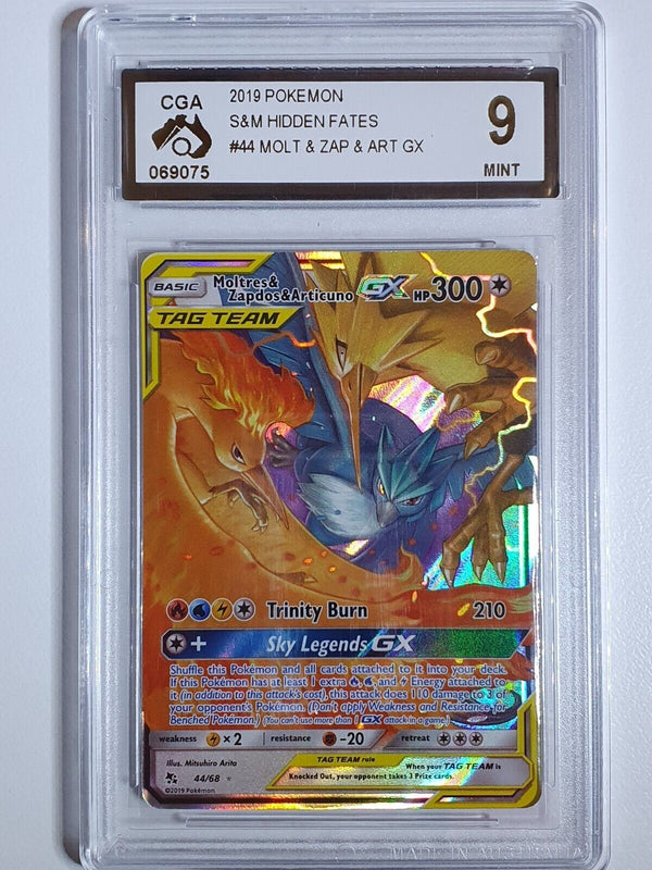 2019 Pokemon Moltres Zapdos Articuno GX 44/68 Hidden Fates - CGA 9