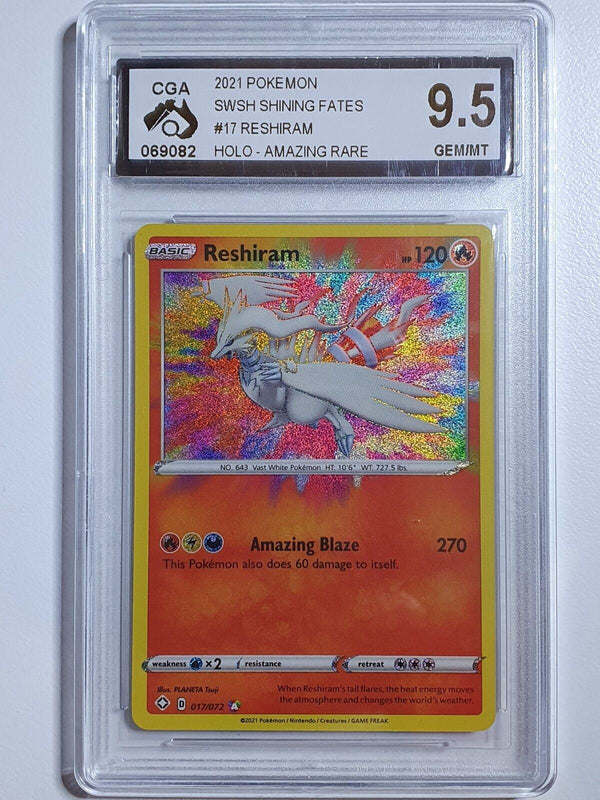 2021 Pokemon Reshiram 017/072 AMAZING RARE Shining Fates - CGA 9.5 Perfect Edges Cards 2021 Pokemon Reshiram 017/072 AMAZING RARE Shining Fates - CGA 9.5 Perfect Edges Cards