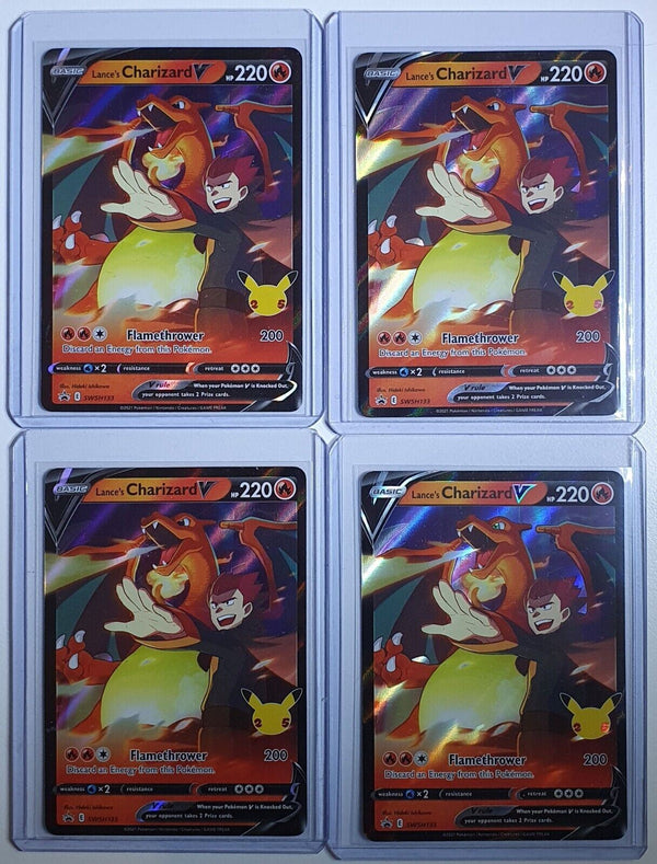 Pokemon LOT x 4 Lance's Charizard V SWSH133 Black Star Promo - Ready for Grading