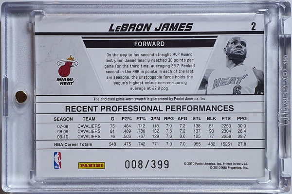 2010 Panini Donruss LeBron James #PATCH /399 Production Line Jersey - Rare