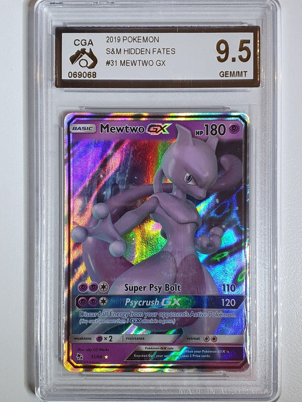 2019 Pokemon Mewtwo GX 31/68 Rare Holo Hidden Fates - CGA 9.5 Perfect Edges Cards 2019 Pokemon Mewtwo GX 31/68 Rare Holo Hidden Fates - CGA 9.5 Perfect Edges Cards