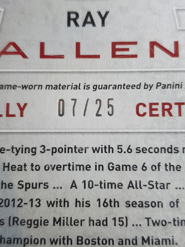 2013 Totally Certified Ray Allen PRIME #PATCH RED /25 Game Worn Jersey - Rare