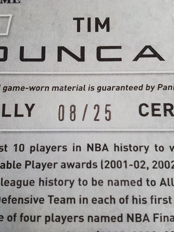 2013 Totally Certified Tim Duncan PRIME #PATCH BLUE /25 Game Worn Jersey - Rare