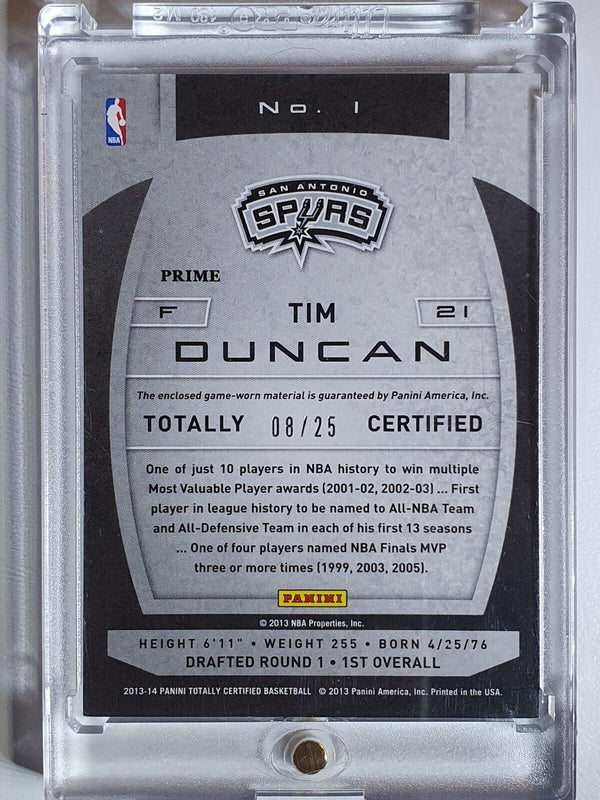 2013 Totally Certified Tim Duncan PRIME #PATCH BLUE /25 Game Worn Jersey - Rare