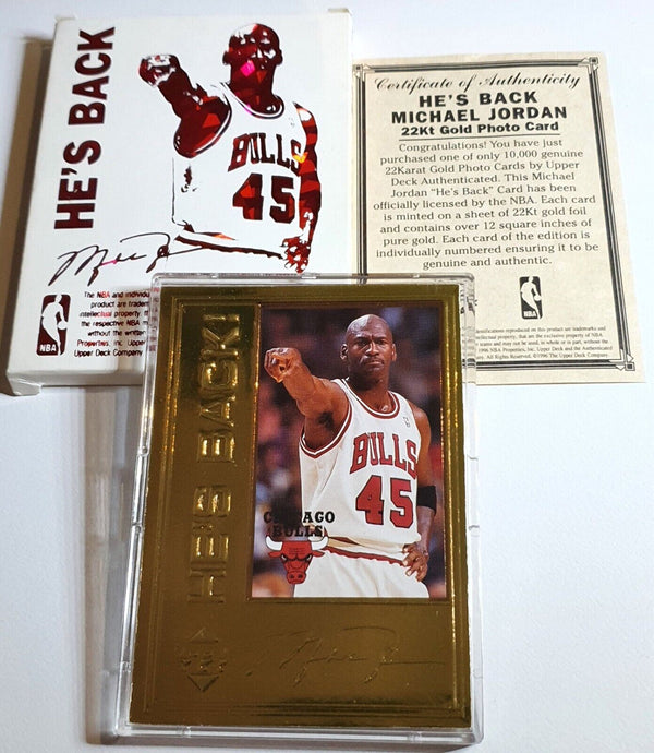 1996 Upper Deck Michael Jordan 22K GOLD CARD He's Back - Rare