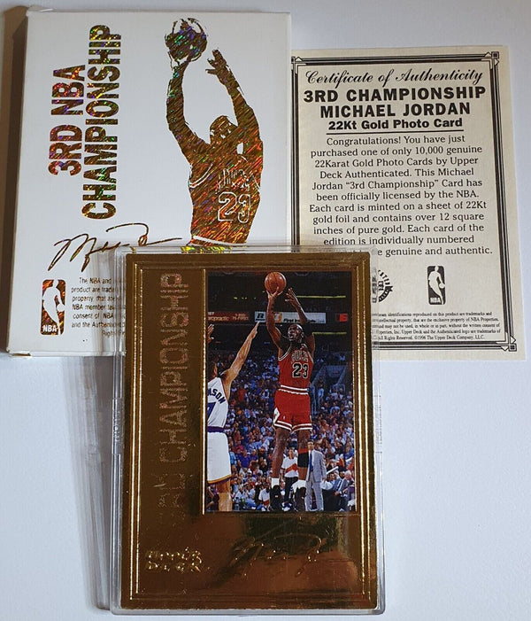 michael jordan rare air card gold 1996 Upper Deck Michael Jordan 22K GOLD CARD 3rd Championship