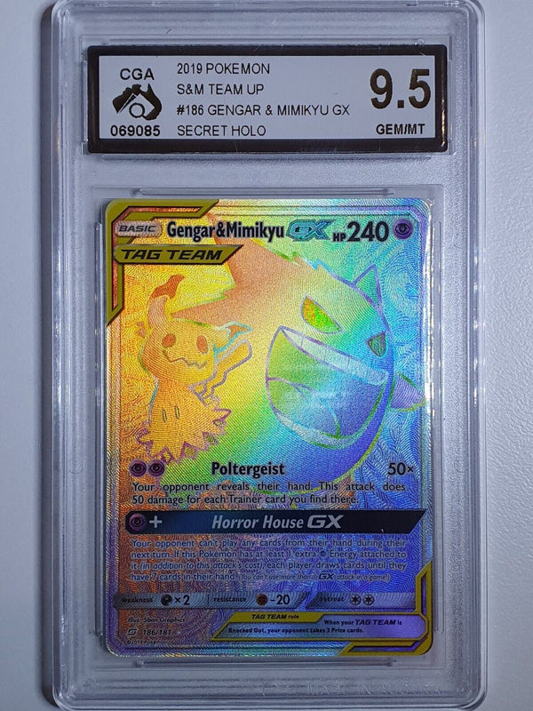 2019 Pokemon Gengar & Mimikyu GX 186/181 Full Art Team Up - CGA 9.5