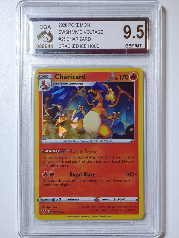 2020 Pokemon Charizard 025/185 CRACKED ICE HOLO Vivid Voltage - CGA 9.5