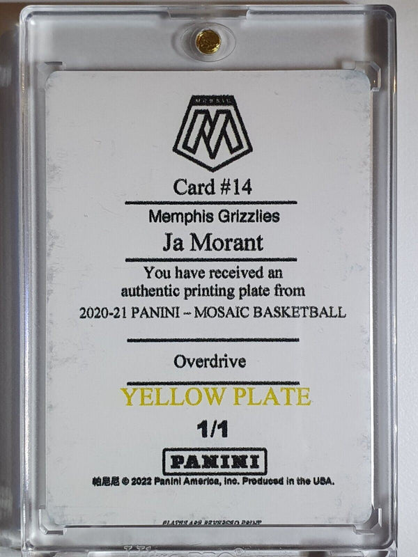 2020 Panini Ja Morant #14 PRINTING PLATE 1/1 Yellow (True 1 of 1)