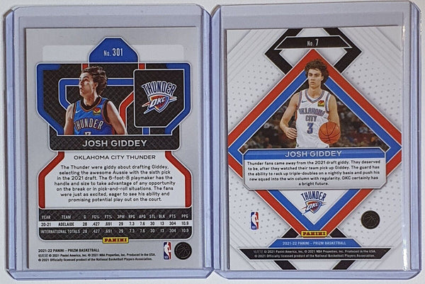 2021 Panini Prizm Josh Giddey LOT OF 2 Rookie #301 #7 RC - Ready to Grade