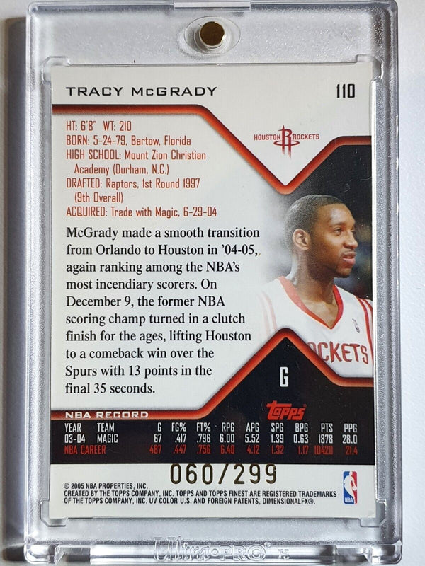 2005 Topps Finest Tracy McGrady #PATCH /299 Game Worn Jersey - Ready to Grade