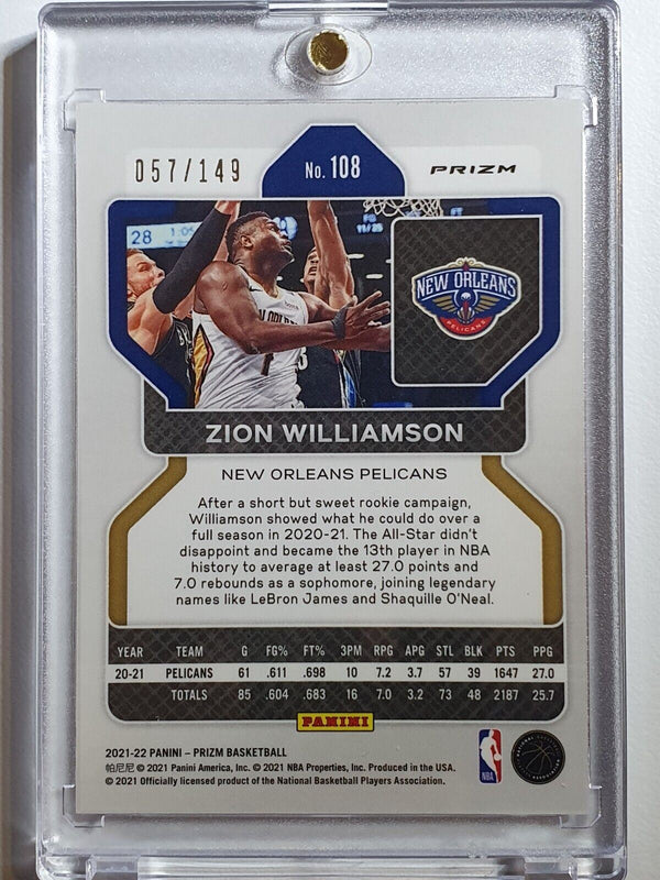 2021 Prizm Zion Williamson #108 PURPLE CRACKED ICE /149 Holo - Ready for Grading