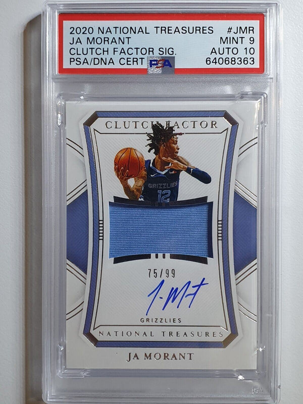 2020 National Treasures Ja Morant PATCH AUTO /99 Game Worn Jersey - PSA 9