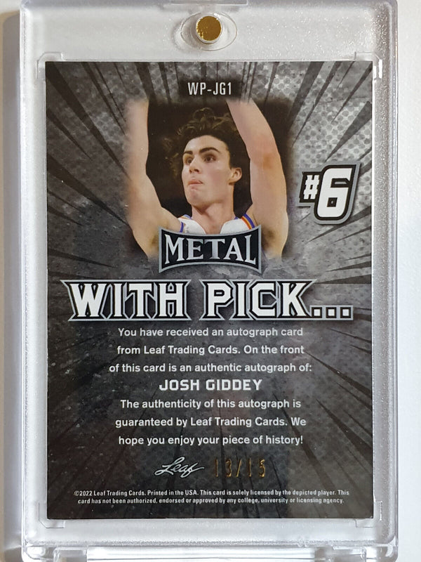 2021 Leaf Metal Josh Giddey AUTO Rookie SILVER PURPLE MOJO /15 RC - Rare