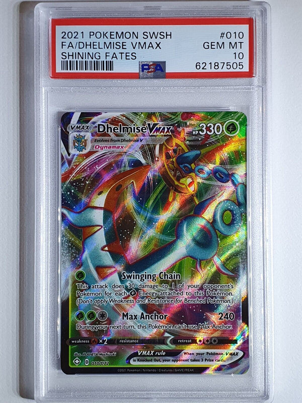 2021 Pokemon Dhelmise Vmax 010/072 Shining Fates Full Art - PSA 9 Perfect Edges Cards 2021 Pokemon Dhelmise Vmax 010/072 Shining Fates Full Art - PSA 9 Perfect Edges Cards