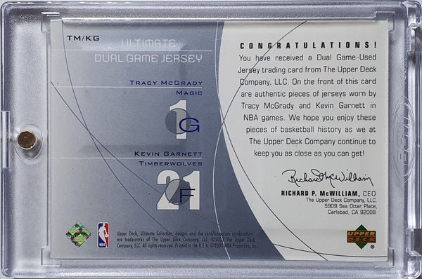 2003 Upper Deck Tracy McGrady Kevin Garnett #PATCH /125 Dual Game Worn Jerseys